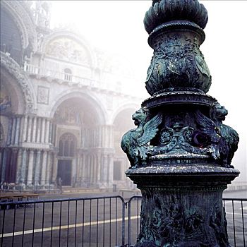柱子,正面,教堂,大教堂,威尼斯,威尼托,意大利
