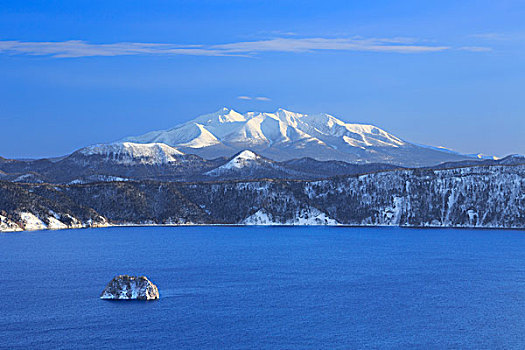 湖,山,早晨,北海道