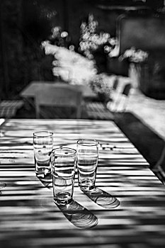 三个,空,杯子,离子,桌子,比利牛斯山脉,法国