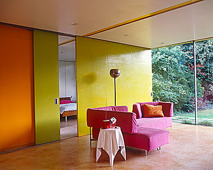 鲜明,柠檬,绿色,橙色,普罗旺斯地区艾克斯,生动,背景,沙发