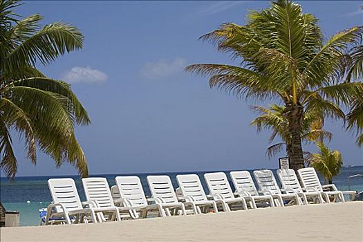 沙滩椅,海滩,海湾群岛,洪都拉斯