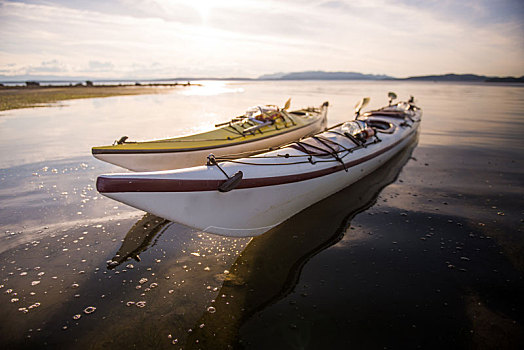 两个,皮划艇,并排,奎德拉岛,坎贝尔河,加拿大