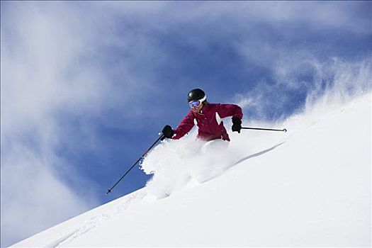 女人,红色,白人,装束,滑雪