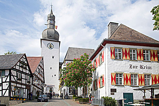 方形,钟楼,餐馆,阿恩斯贝格,藻厄兰,区域,北莱茵-威斯特伐利亚,德国,欧洲