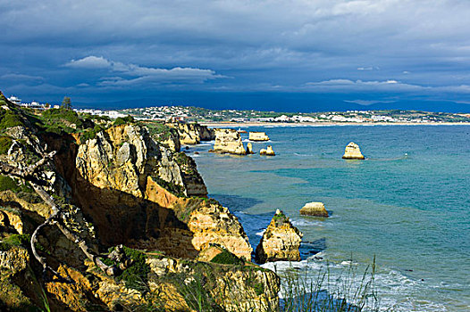 著名,岩石海岸,仁慈,拉各斯,葡萄牙,欧洲