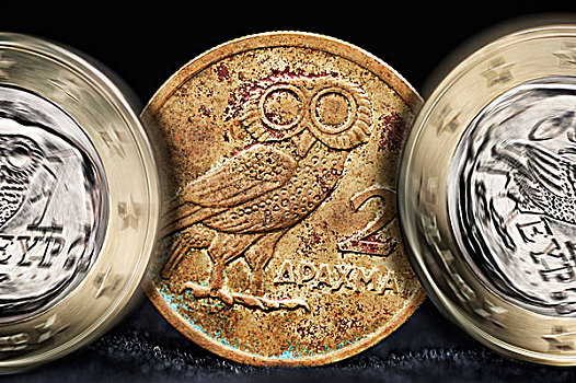希腊,欧元,硬币,象征,图像,债务,危机