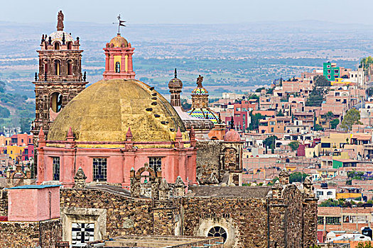 墨西哥,圣米格尔,俯视,教堂,圆顶,城市,画廊