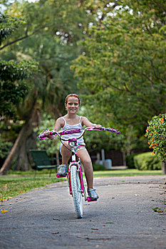 女孩,骑,自行车,公园