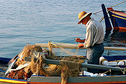 男人,渔船,拉普兰人,凯法利尼亚岛,希腊