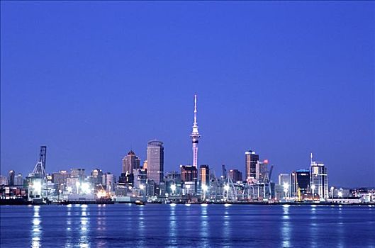 城市天际线,夜景,奥克兰,北岛,新西兰