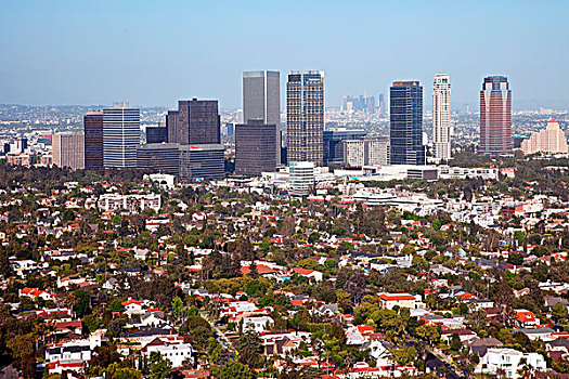 俯视,世纪城,天际线,洛杉矶