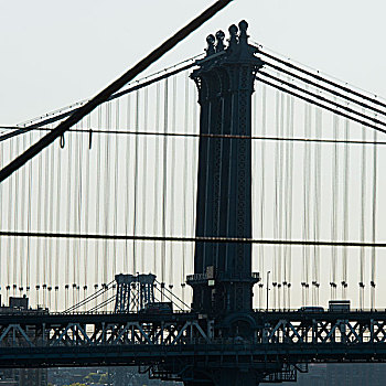 侧面视角,曼哈顿大桥,下曼哈顿,纽约,美国