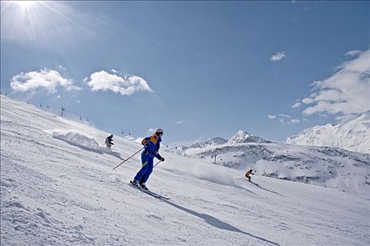 女性,滑雪者,山谷,提洛尔,奥地利