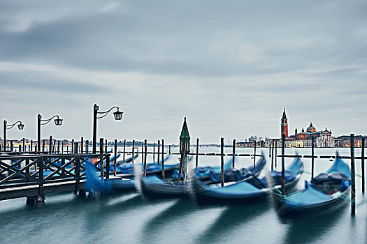 模糊,小船,远景,教堂,圣乔治奥,马焦雷湖,威尼斯,意大利