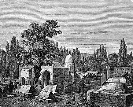 墓地,大马士革,叙利亚,历史,木刻