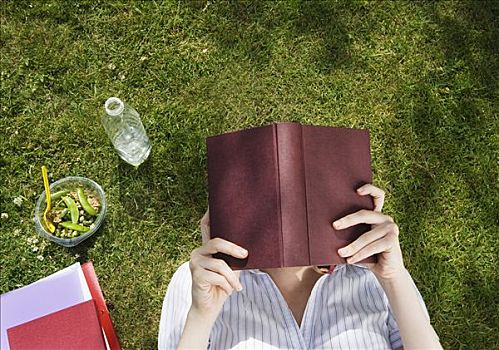 职业女性,读,书本,公园