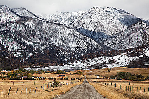 乡村道路,雪山