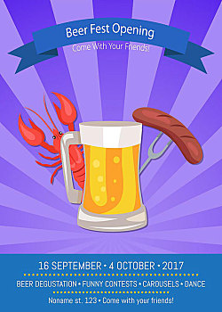 啤酒,节庆,开着,海报,矢量,插画,邀请,活动,象征,大杯,食物,龙虾,香肠