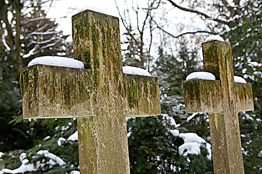 积雪,墓地,排,雪