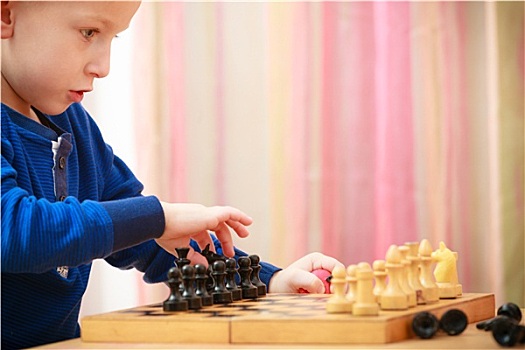 孩子,智慧,男孩,儿童,玩,下棋,在家