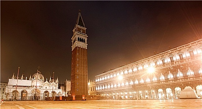 圣馬可廣場,霧狀,夜晚,威尼斯,意大利