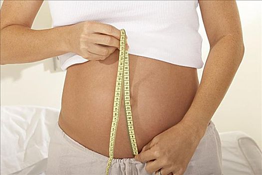孕妇,测量,腹部,卷尺