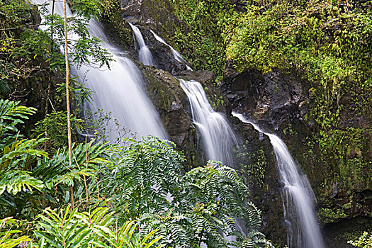 瀑布,三个,熊,途中,毛伊岛,夏威夷