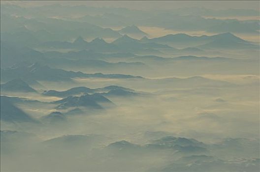 海洋,雾,俯视,山谷,区域