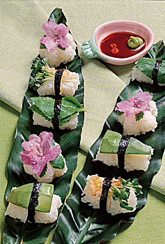 寿司,叶子,碗,酱