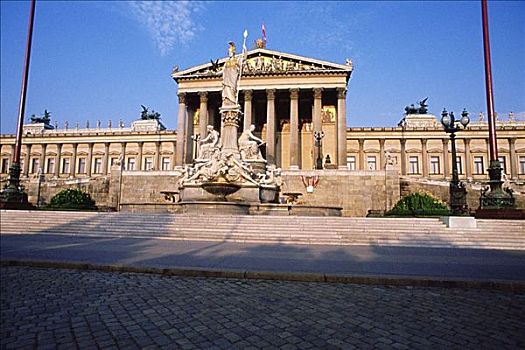 喷泉,正面,政府建筑,国会大厦,维也纳,奥地利