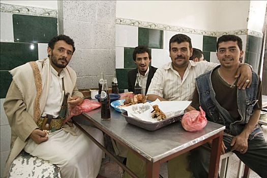 男人,吃,用餐,也门,中东