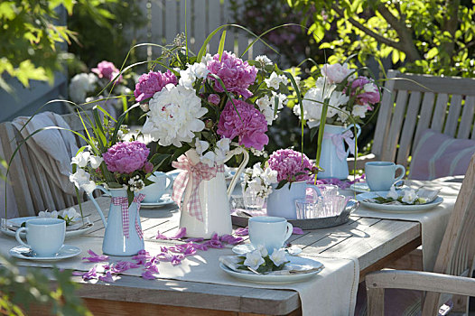 粉色,白色,牡丹,桌饰,平台