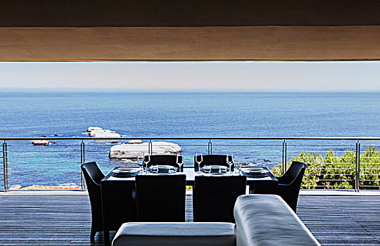 餐桌,奢华,露台,远眺,海洋