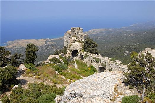 风景,海边风景,毁坏,十字军东征,城堡,塞浦路斯北部