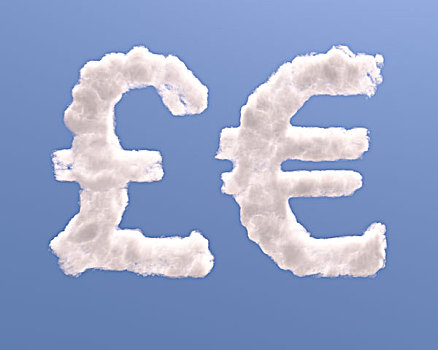 欧元,磅,象征,形状,云