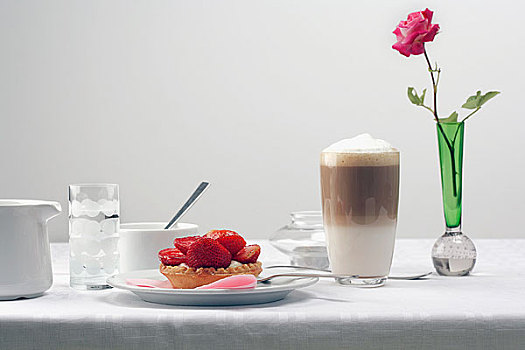 浪漫,早餐,草莓糕点,玫瑰