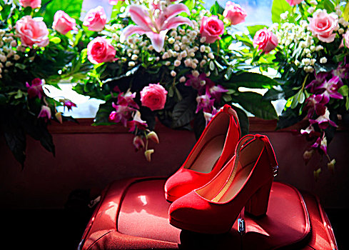 婚鞋,红色,鞋子