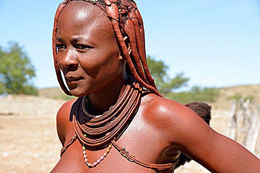 纳米比亚,卡奥科兰,考科韦尔德,辛巴族,乡村,年轻,辛巴族妇女