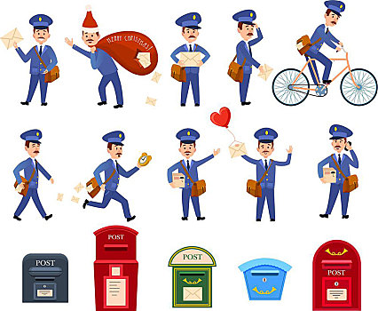 象征,邮差,文字,邮箱,邮递员,普通,情书,自行车,急促,收集,多样,邮筒,不同,健身,彩色,尺寸,矢量,插画
