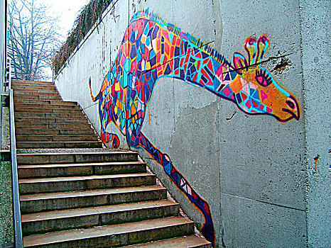 长颈鹿,涂鸦,墙壁