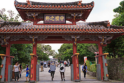 大门,一个,著名,斑点,入口,首里城,城堡,2000年,日元,记事本