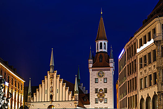 玛利亚广场,晚上,慕尼黑,巴伐利亚,德国