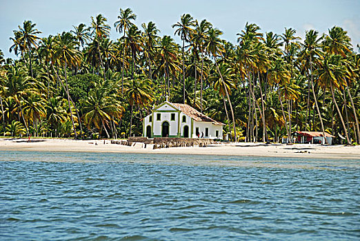 brazil,pernambuco,praia,dos,carneiros,little,church,on,the,beachamid,vegetation