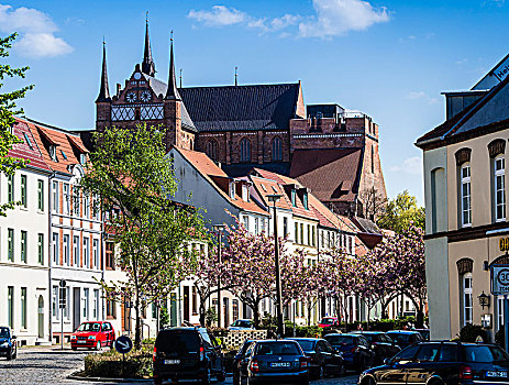 教堂,风景,上方,排,房子,魏斯玛,梅克伦堡州,德国