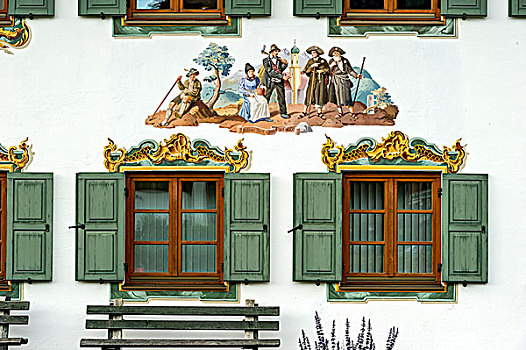 壁画,自然,市政厅,韦尔登费尔斯,上巴伐利亚,巴伐利亚,德国,欧洲