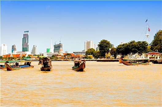 湄南河,船,建筑,曼谷