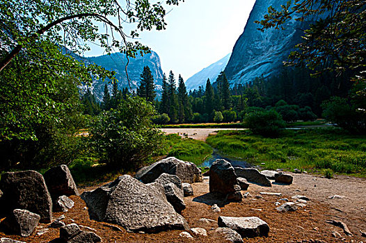 美国,加利福尼亚,优胜美地国家公园,上方,镜湖,干旱,干燥,湖床