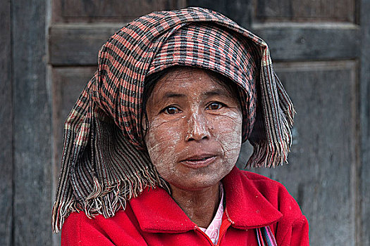 女人,特色,头饰,脸,头像,茵莱湖,掸邦,缅甸,亚洲