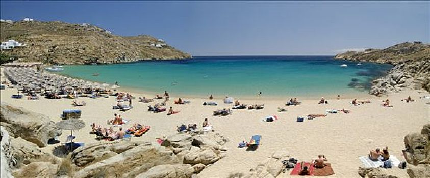 游客,放松,天堂海滩,米克诺斯岛,基克拉迪群岛,希腊,欧洲