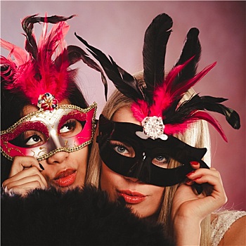 两个女人,节庆,威尼斯人,面具